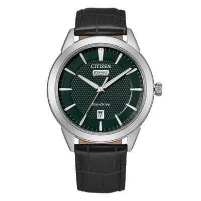 Citizen Corso Men's Eco-Drive Watch With Black Leather Strap | AW0090-