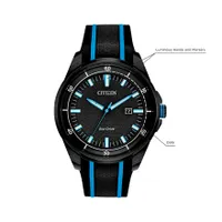 Men's Citizen Drive Eco-Drive Watch With Black and Blue Silicon Strap