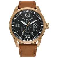 Citizen Eco-Drive Avion Black Dial Leather Strap Watch | AW1733-09E