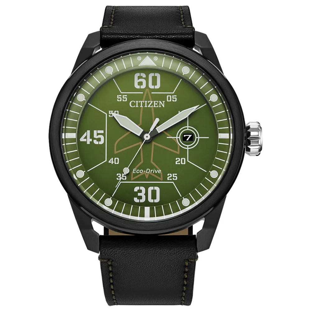 Citizen Eco-Drive Avion Green Dial Leather Strap Watch | AW1735-03X