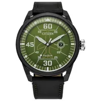 Citizen Eco-Drive Avion Green Dial Leather Strap Watch | AW1735-03X