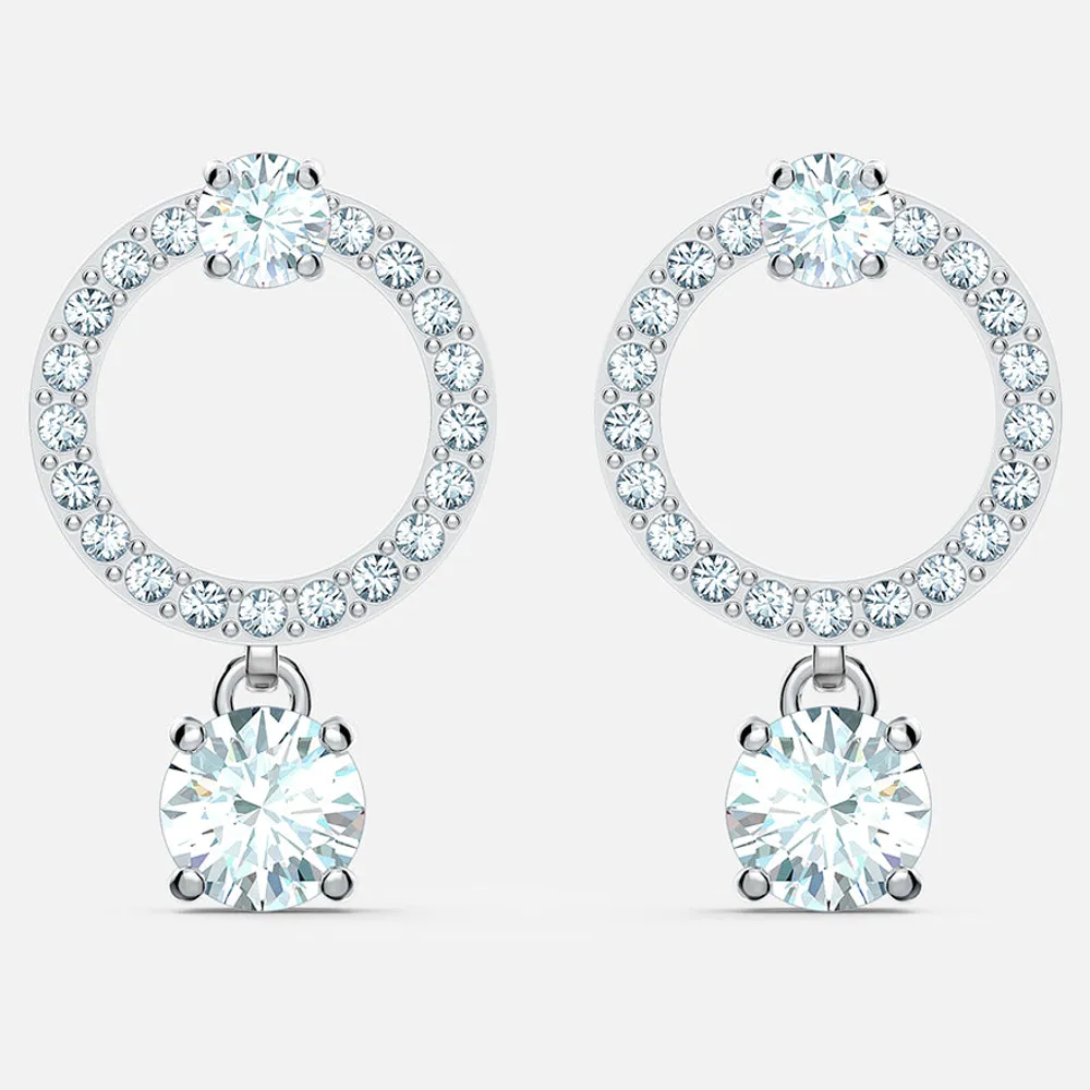 Swarovski Attract Circle Pierced Earrings, White, Rhodium Plated | 556