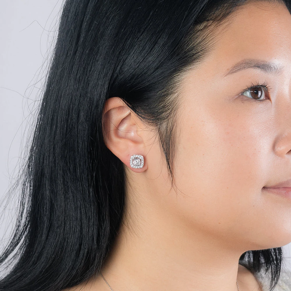 Halo Diamond Stud Earrings in 10K White Gold (1.00ct tw)