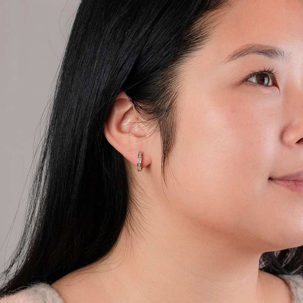 Channel Set Diamond Hoop Earrings in 10K Yellow Gold ( ct tw