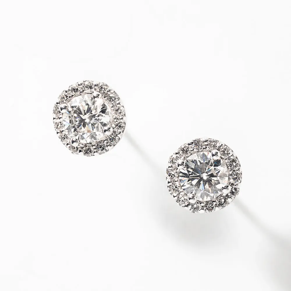 Diamond Stud Earrings in 14K White Gold (1.14 ct tw)