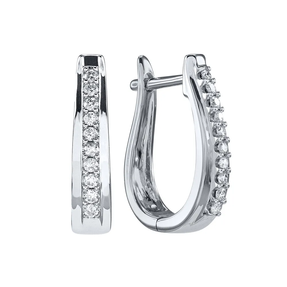 U-Hoop Diamond Earrings in 10K White Gold (0.25 ct tw)