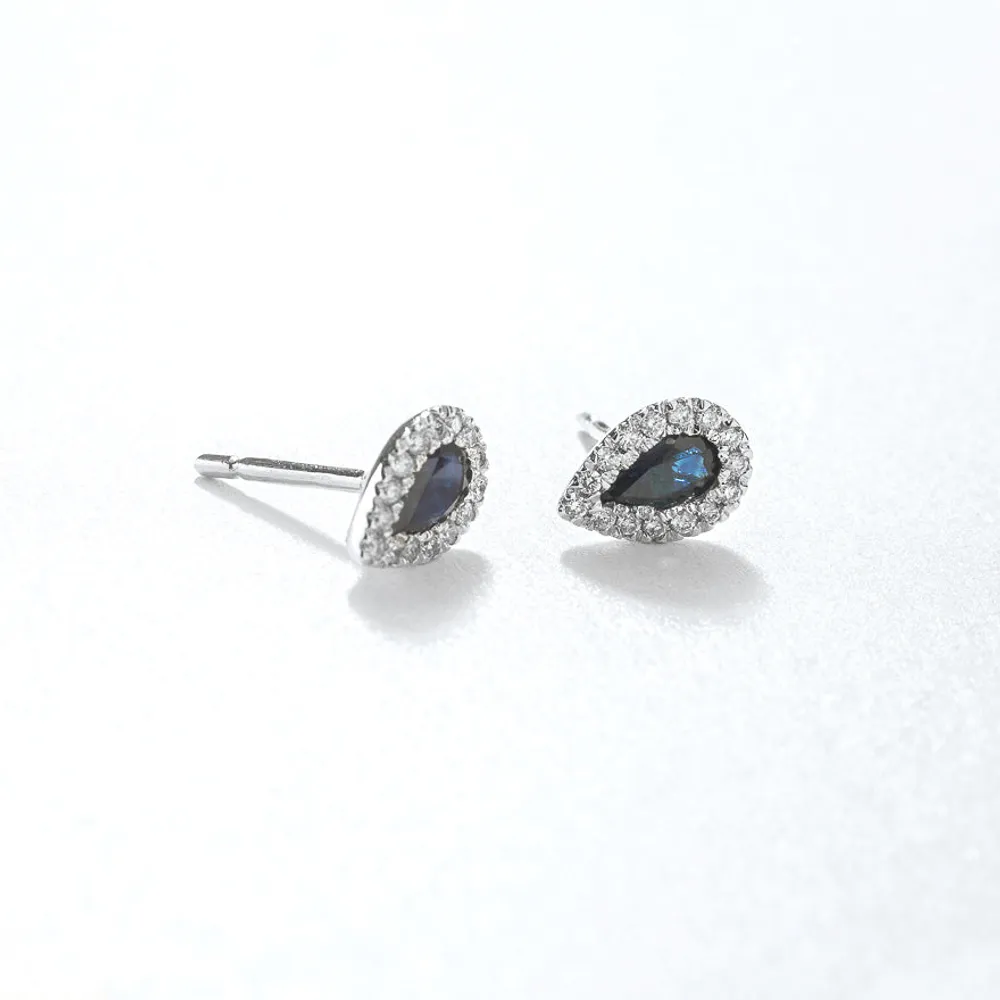 Pear Shape Sapphire Earrings in 10K White Gold