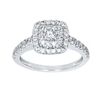 Double Halo Diamond Ring 14K White Gold (0.74ct tw)