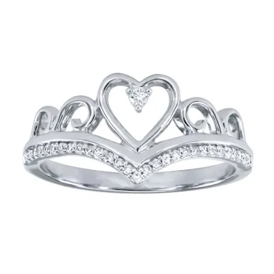 Tiara Heart Diamond Ring 10K White Gold (0.10 ct tw)