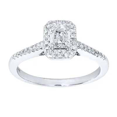 Emerald Cut Halo Diamond Engagement Ring 14K White Gold (0.80 ct tw