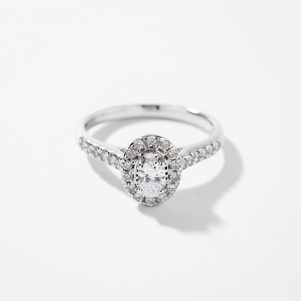 Oval Cut Diamond Engagement Ring 10K White Gold (0.50 ct tw)