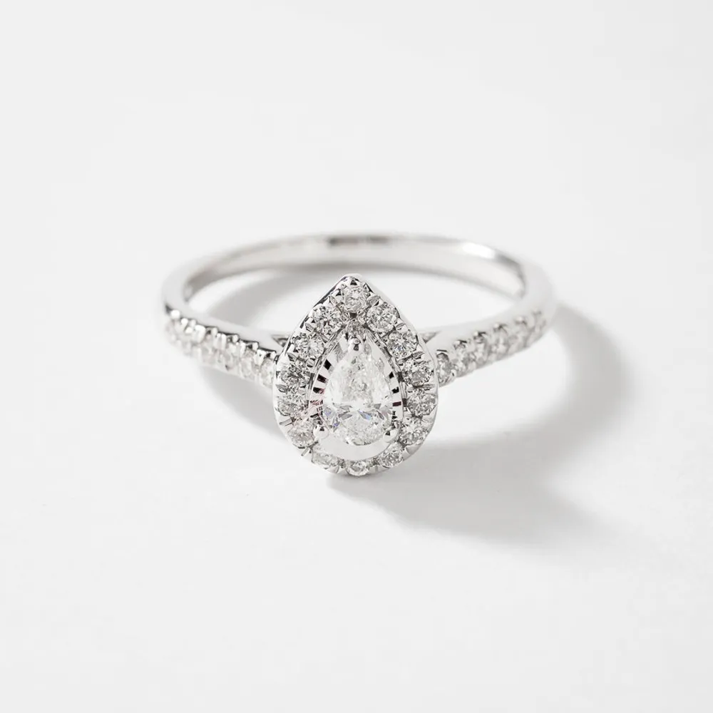 Pear Shaped Diamond Engagement Ring 10K White Gold (0.50 ct tw)