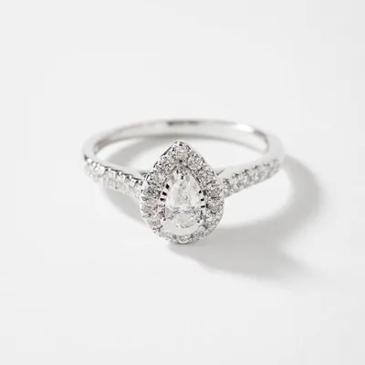 Pear Shaped Diamond Engagement Ring 10K White Gold (0.50 ct tw)