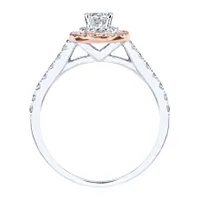 Diamond Halo Engagement Ring Rose and White 14K Gold (0.75ct tw)