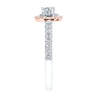 Diamond Halo Engagement Ring Rose and White 14K Gold (0.75ct tw)