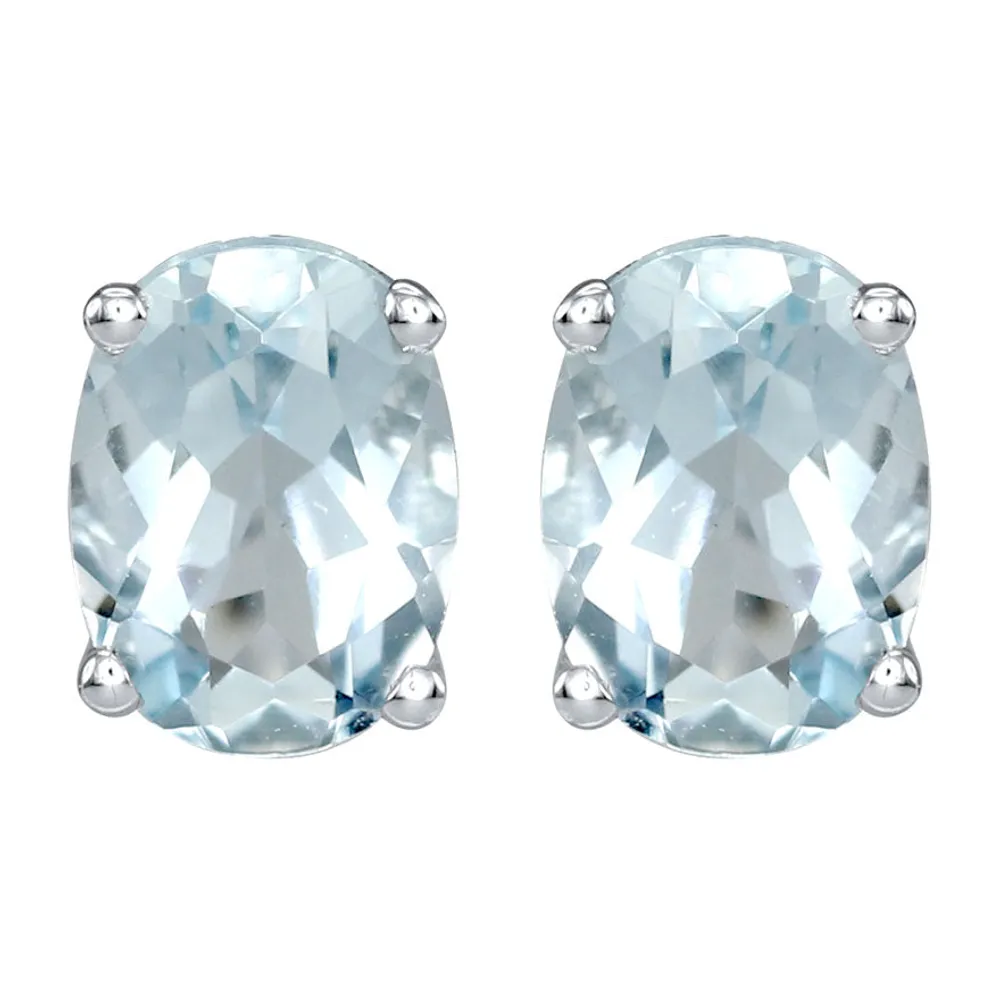 Four Claw Aquamarine Stud Earrings in 14K White Gold