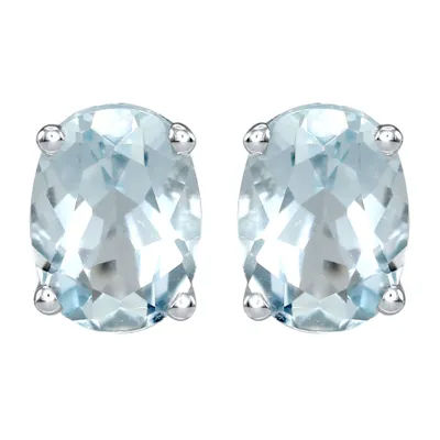 Four Claw Aquamarine Stud Earrings in 14K White Gold