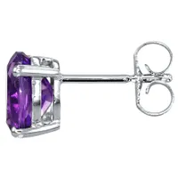 Four Claw Amethyst Stud Earrings in 14K White Gold