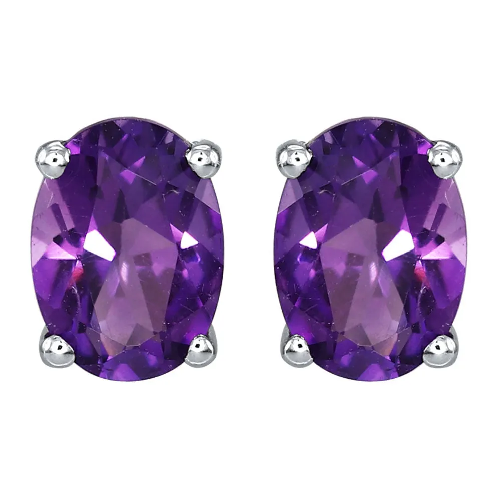 Four Claw Amethyst Stud Earrings in 14K White Gold