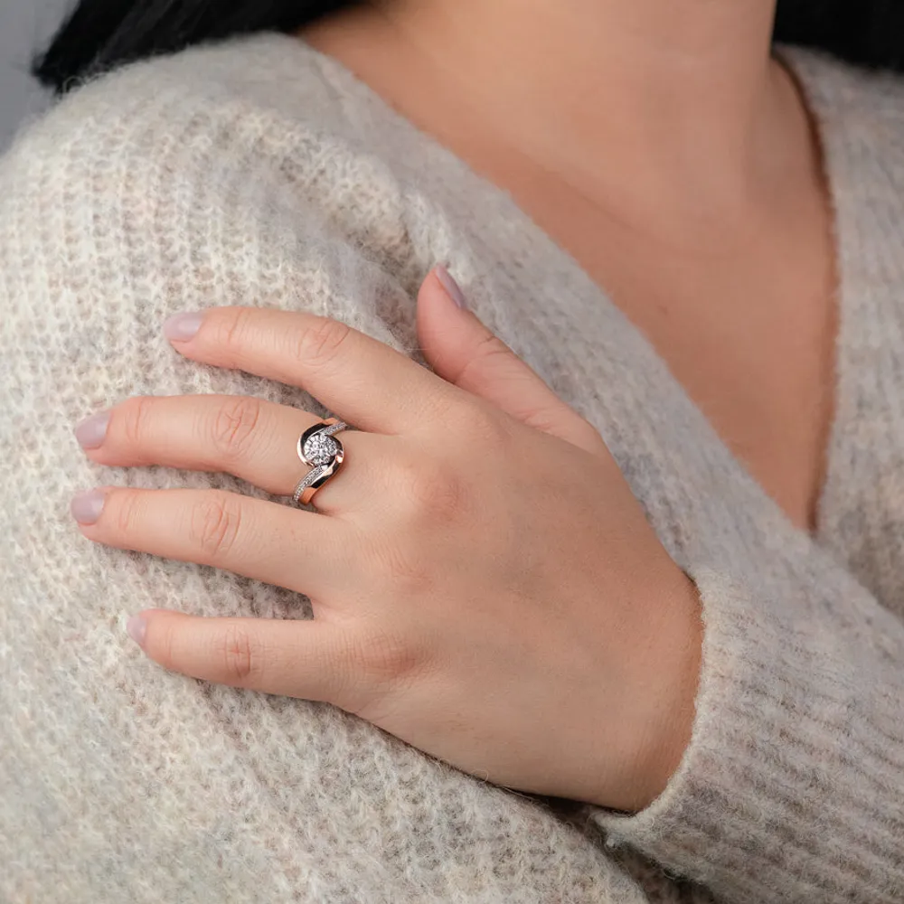 Canadian Swirl Diamond Engagement Ring 14K White and Rose Gold (0.4