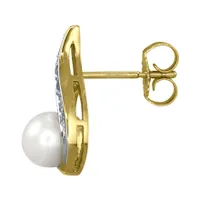 Cultured Pearl Diamond Earrings in 10K Yellow Gold