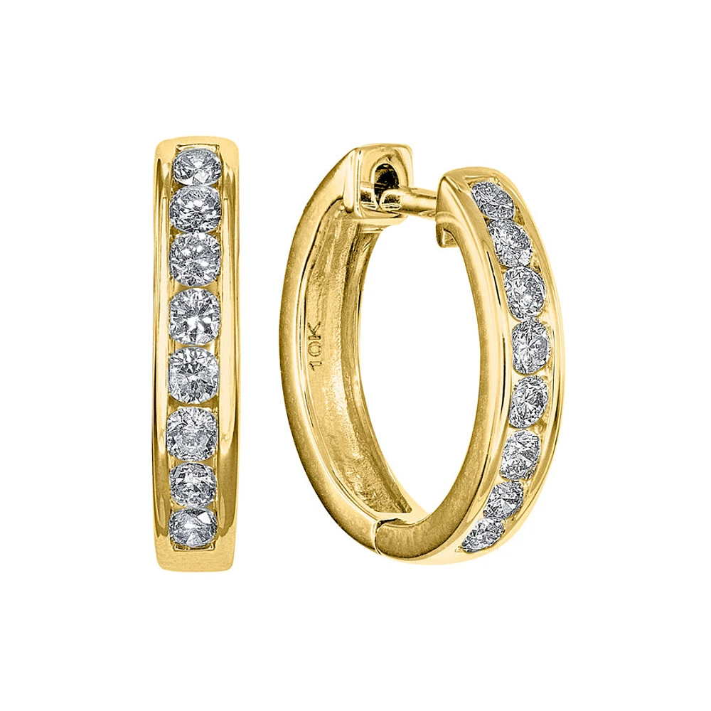 Channel Set Diamond Hoop Earrings in 10K Yellow Gold ( ct tw