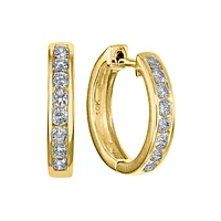 Channel Set Diamond Hoop Earrings in 10K Yellow Gold ( ct tw