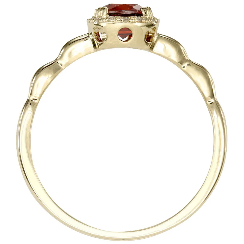 Cushion Shaped Garnet and Diamond Ring 10K Yellow Gold