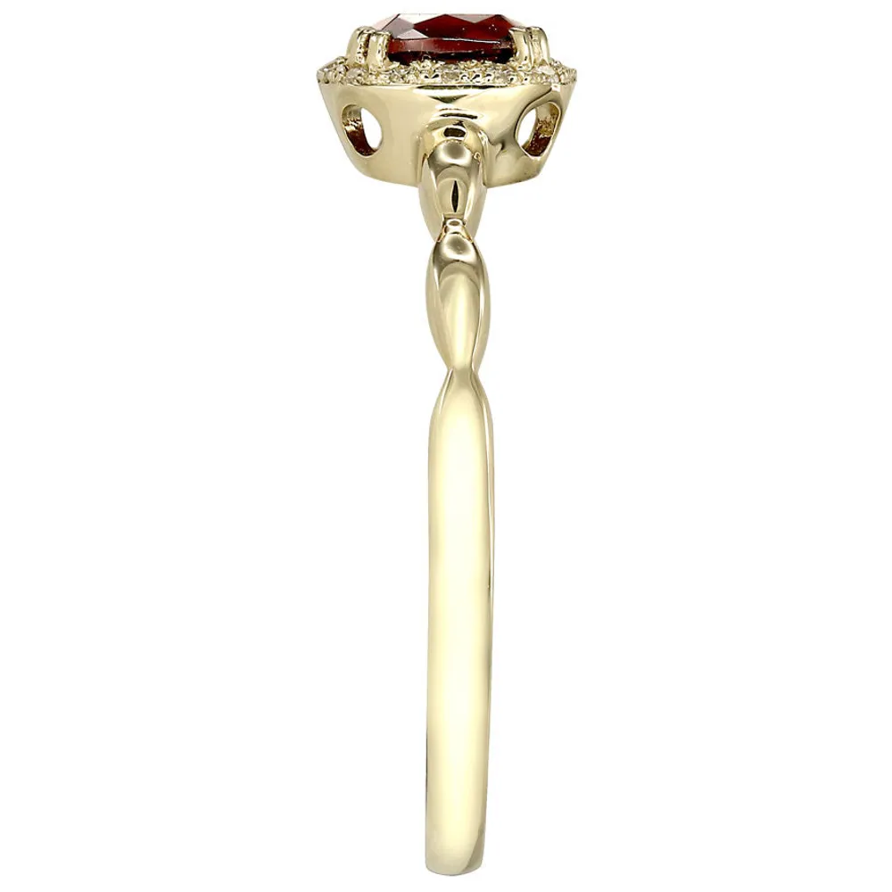 Cushion Shaped Garnet and Diamond Ring 10K Yellow Gold