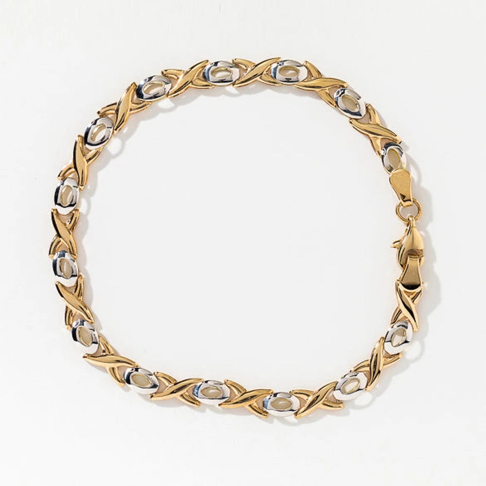 XO Link Bracelet in 10K Yellow and White Gold