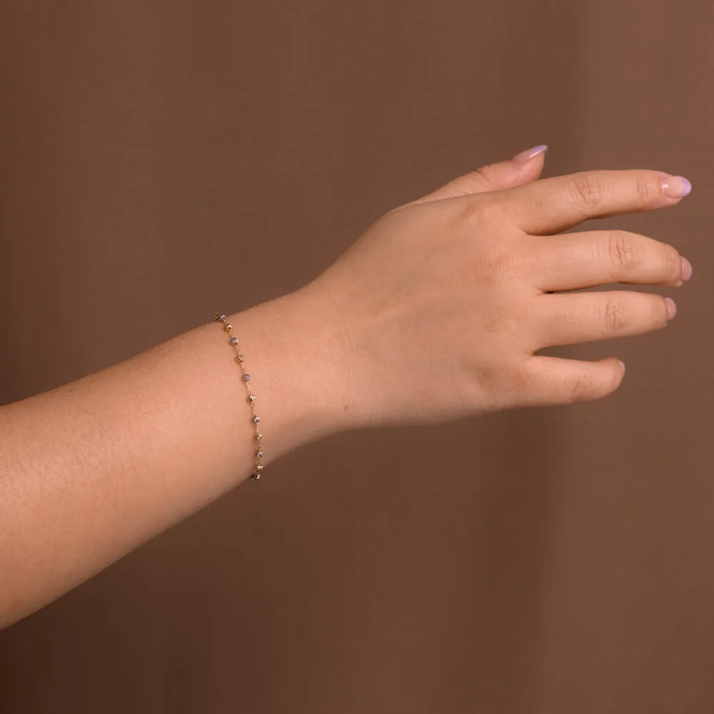 Beaded Chain Bracelet in 10K Yellow and White Gold