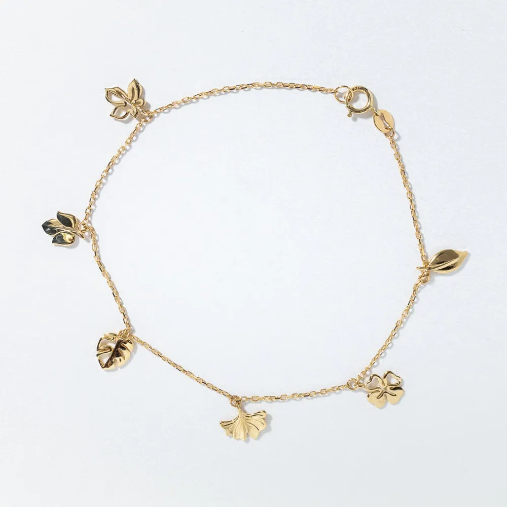 Leaf Charm Bracelet in 10K Yellow Gold