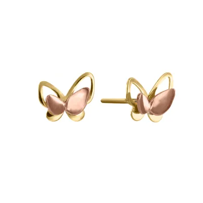 Butterfly Earrings in 10K Yellow and Rose Gold