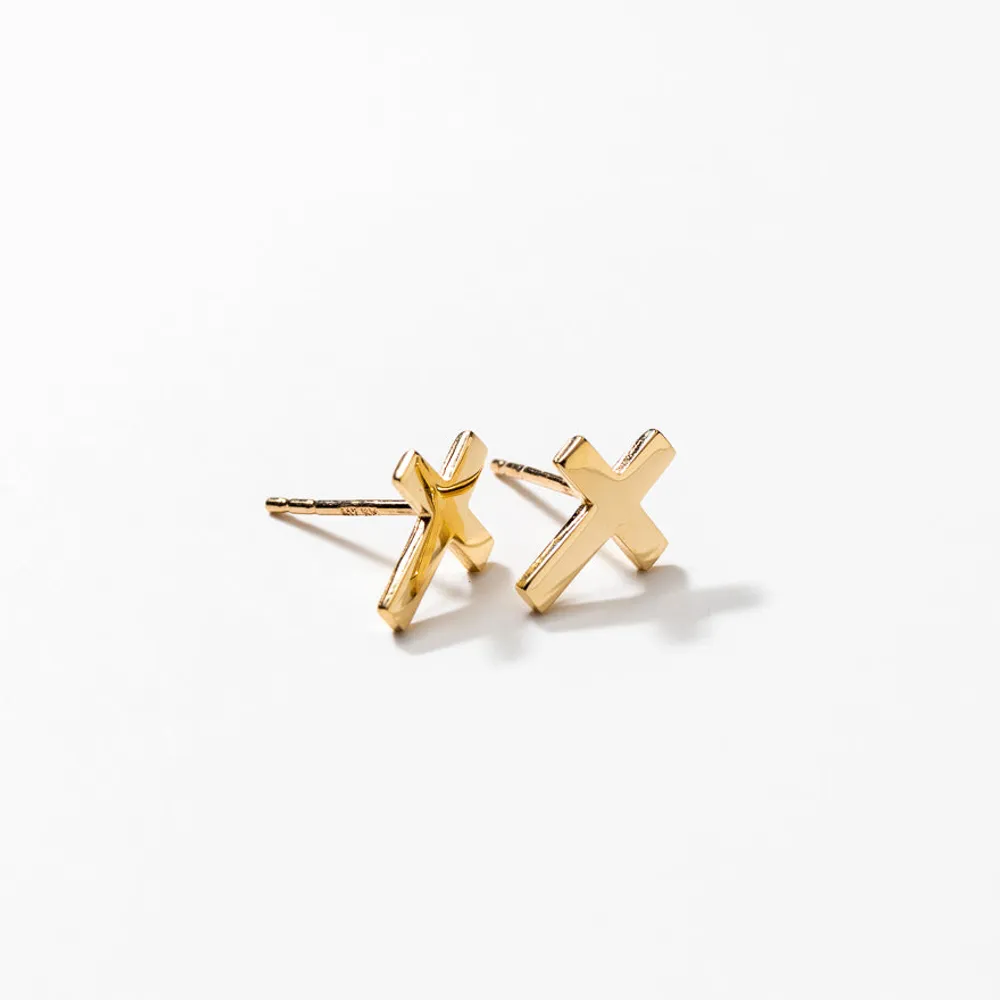 Cross Stud Earrings in 10K Yellow Gold