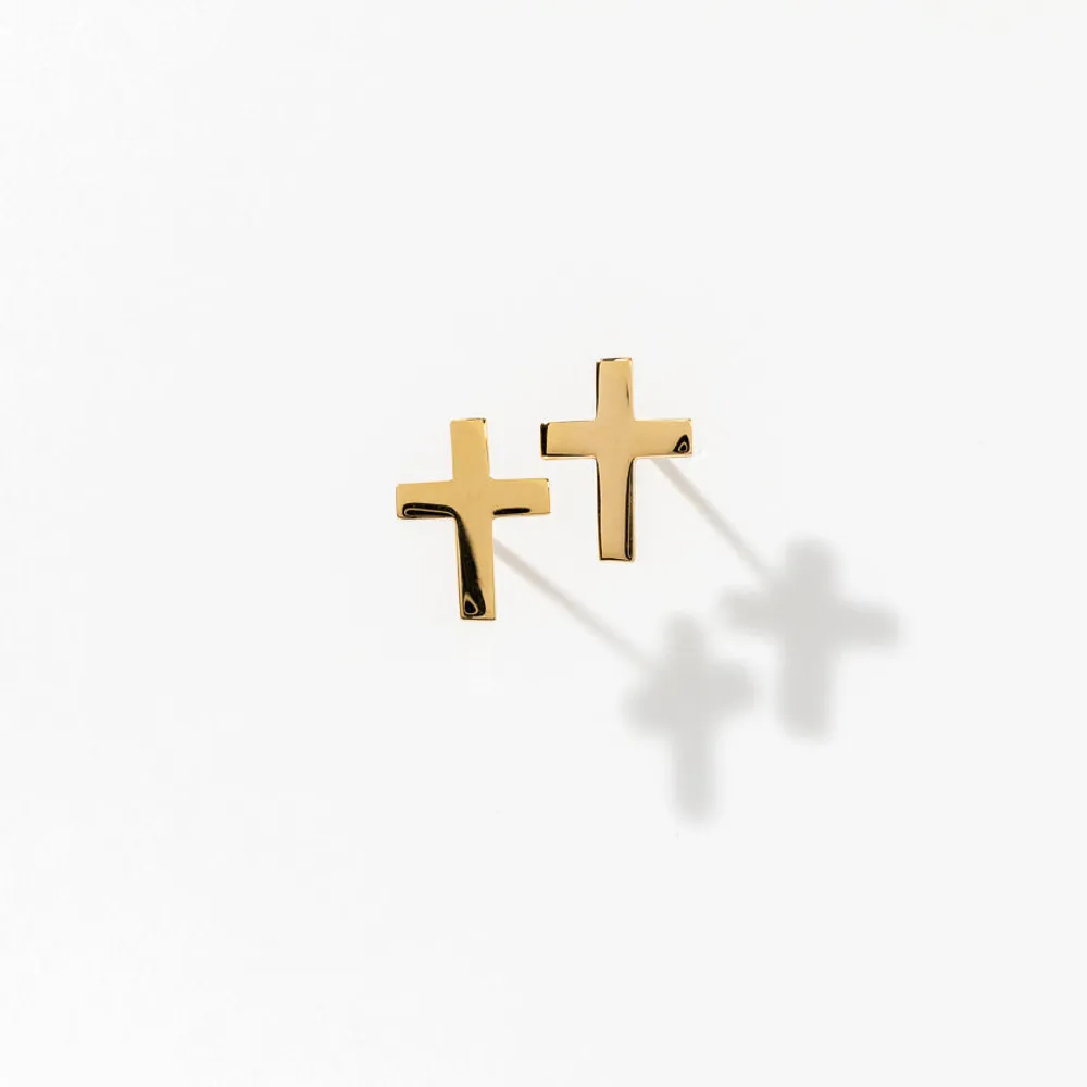 Cross Stud Earrings in 10K Yellow Gold