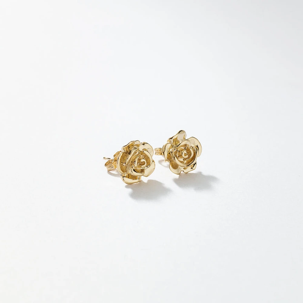 Rose Stud Earrings in 10K Yellow Gold