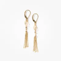 Open Leaf Tassel Drop Earrings in 10K Yellow Gold