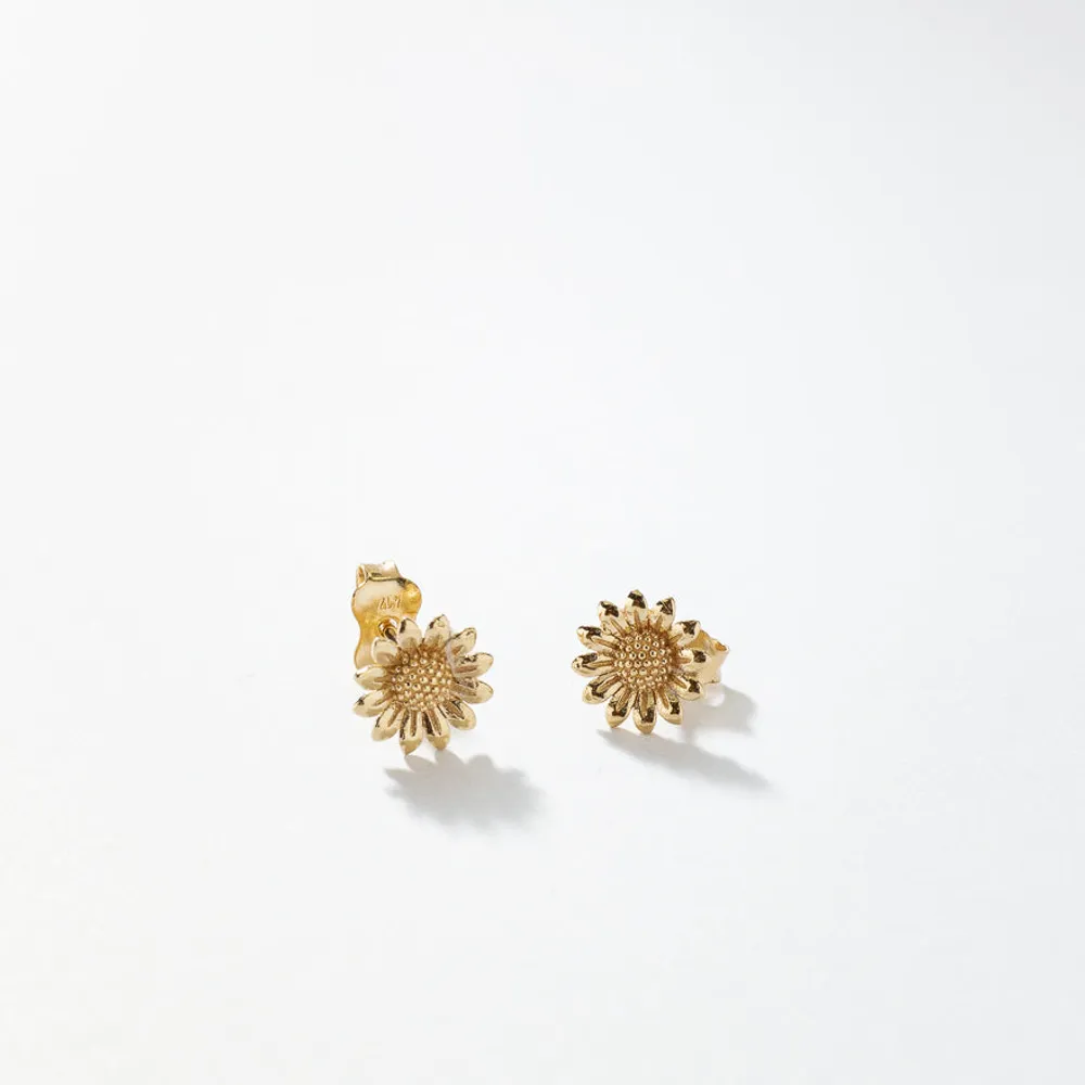 Sunflower Stud Earrings in 10K Yellow Gold