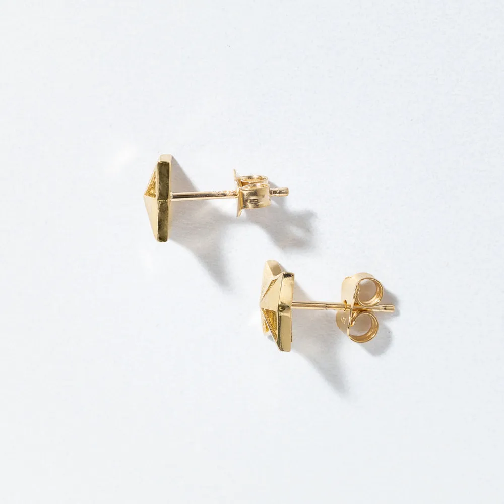 Four Point Star Stud Earrings In 10K Yellow Gold
