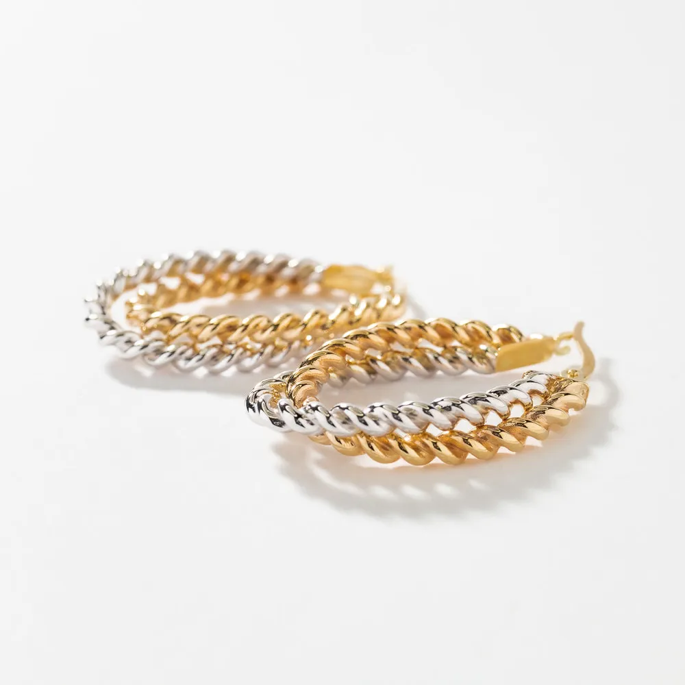 Oval Twist Earrings in 10K Yellow and White Gold