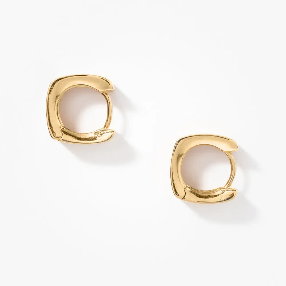 Square Huggie Earrings in 10K Yellow Gold