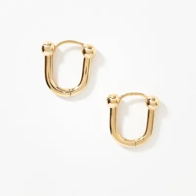 Beaded U-Clip Huggie Earrings in 10K Yellow Gold