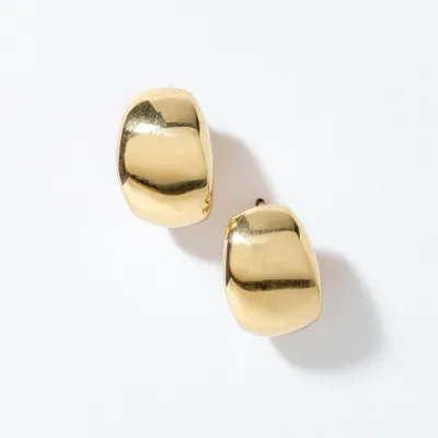 Wide Dome J-Hoop Earrings in 10K Yellow Gold