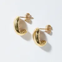 Wide Dome J-Hoop Earrings in 10K Yellow Gold