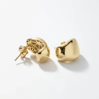 Wide Dome J-Hoop Earrings in 10K Yellow Gold