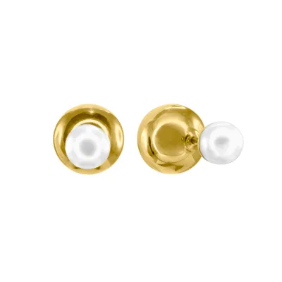 8.0-8.5mm Cultured Freshwater Pearl and Ball Front/Back Earrings in 10