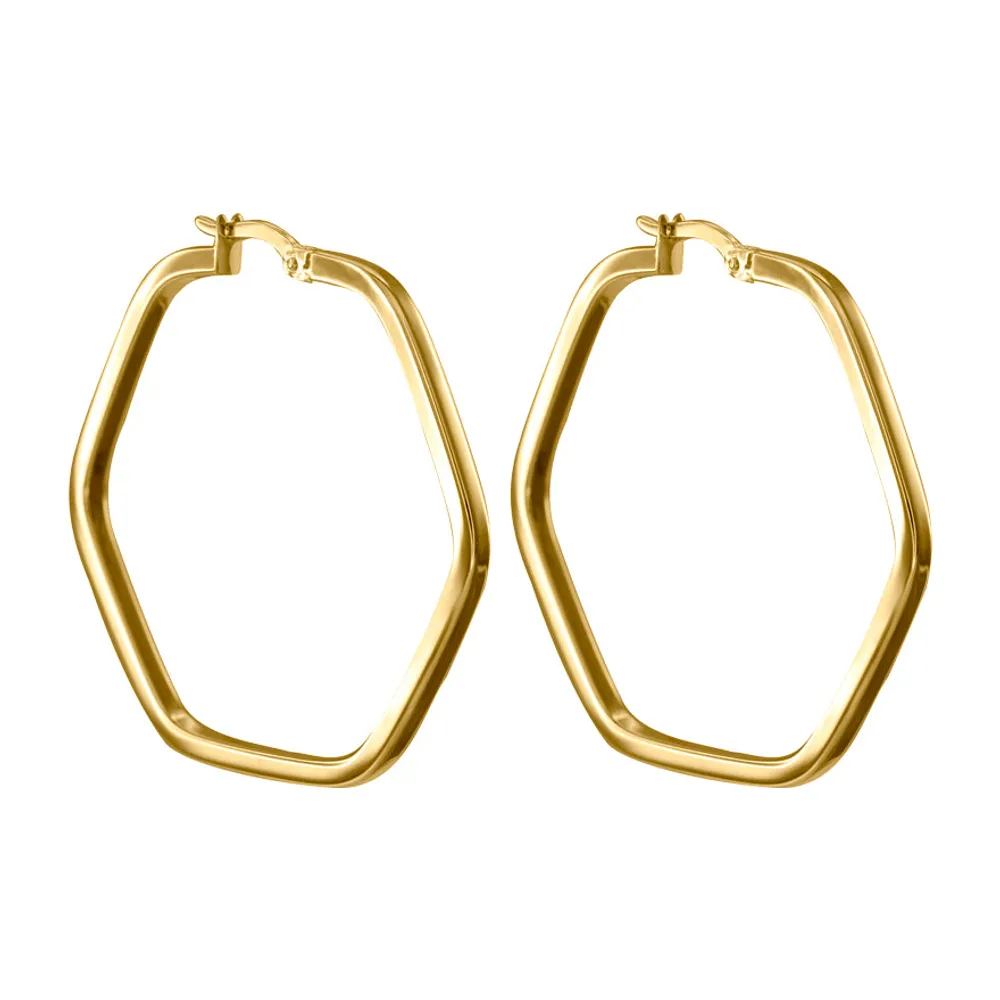 Octagon Square Tube Hoop Earrings in 10K Yellow Gold