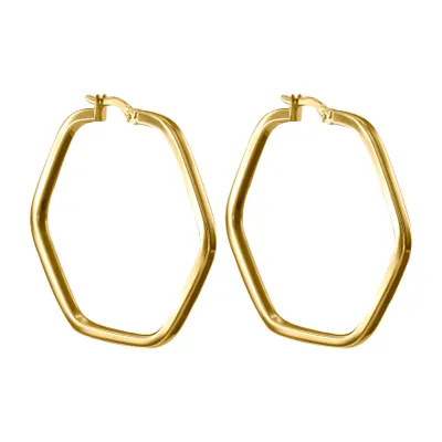 Octagon Square Tube Hoop Earrings in 10K Yellow Gold