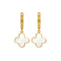 Flower Hoop Earrings With Mother Of Pearl in 10K Yellow Gold