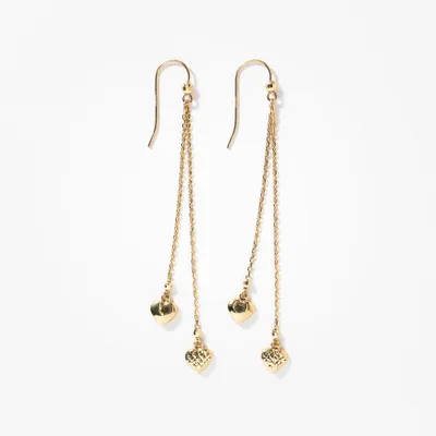 Puff Heart Drop Earrings in 10K Yellow Gold